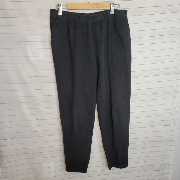 EILEEN FISHER 100% ORGANIC COTTON BLACK CREPE ANKLE PANTS, SZ SMALL - Picture 1 of 13